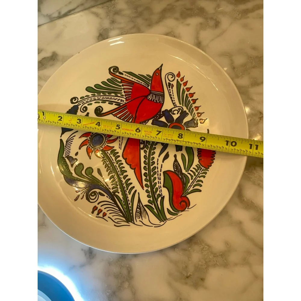 Gregorio Martinez Signed Mexican Folk Art Plate Bird Design 12” Hand Painted MCM - Picture 8 of 8